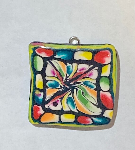 Stained Glass Look Polymer Clay Pendant