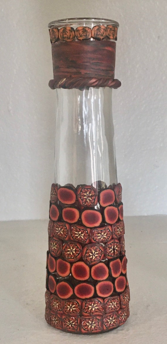 Vase Glass with Earthtone Polymer Clay