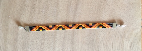 Narrow Fire Colors Zig Zag Loom Beaded Bracelet