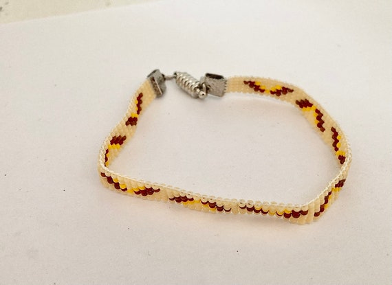 Yellow and Red Loom Beaded Narrow Bracelet