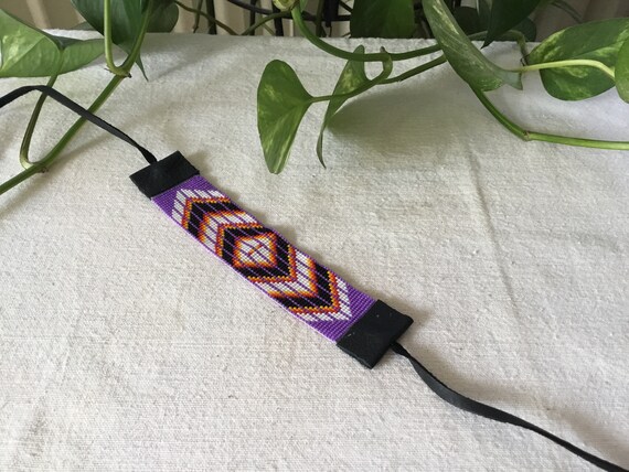 Purple/Multi Diamond Patterned Loom Beaded Bracelet