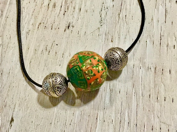 Three Bead Necklace Clay Multi and Silver Necklace