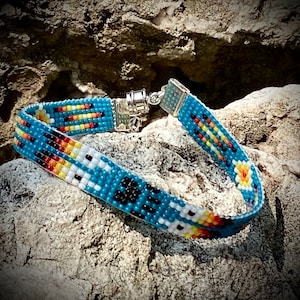 Beaded Bracelet Two Feathers Turquoise