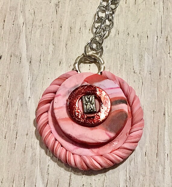 Pink Polymer Clay Circles Pendant Necklace