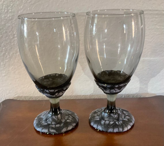 Wine Glasses in Smoked Glass and Polymer Clay Design