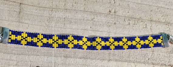 Loom Beaded Medium Bracelet Navy and Yellow