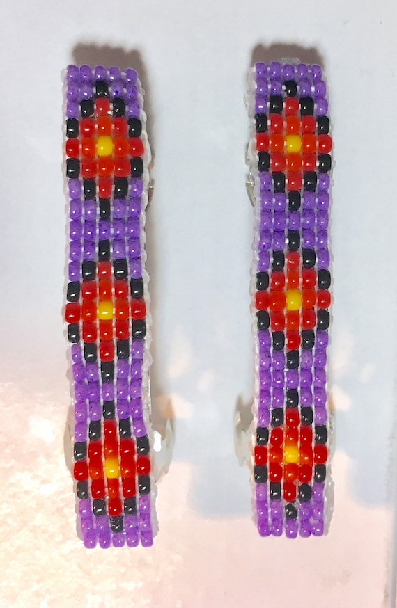 Purple Beaded Small Barrette Pair