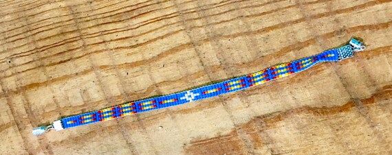 Loom Beaded Vivid Blue Narrow Bracelet