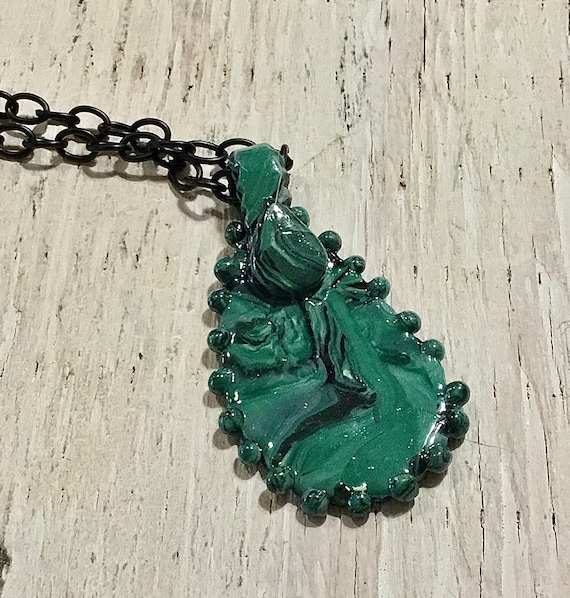 Green Polymer Clay Teardrop Pendant Necklace