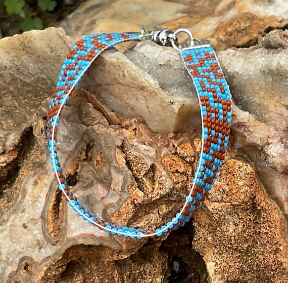 Beaded  Bracelet Turquoise and Maroon