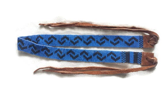 Hatband Adult Blue and Black Loom Beaded