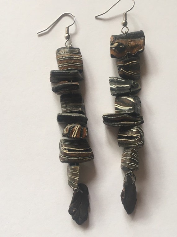 Organic Polymer Clay Pierced Dangle Earrings
