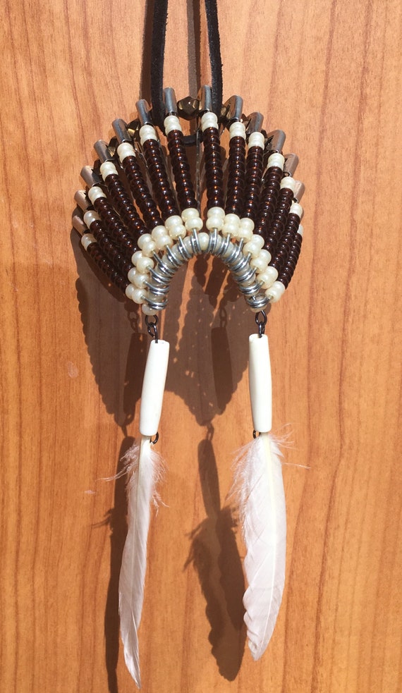 War Bonnet Brown Beaded Car Mirror Hanger