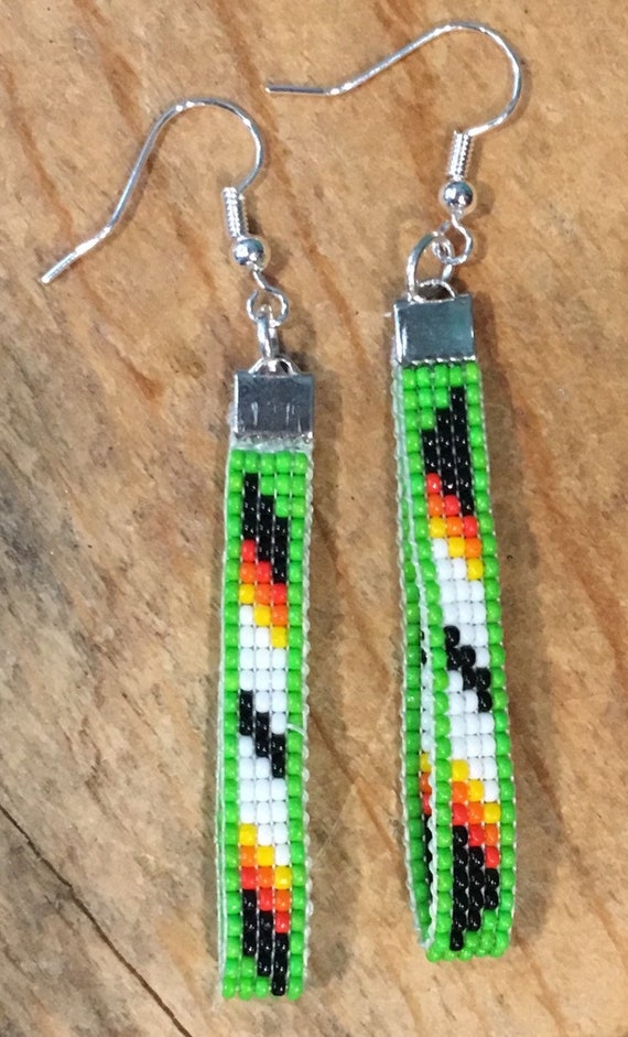 Green Loom Beaded Loop Earrings