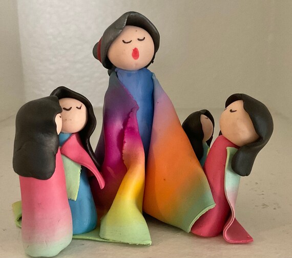 Storyteller in Rainbow Blankets Polymer Clay