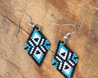 Turquoise Brickstitch Handcrafted Diamond Shape Earrings