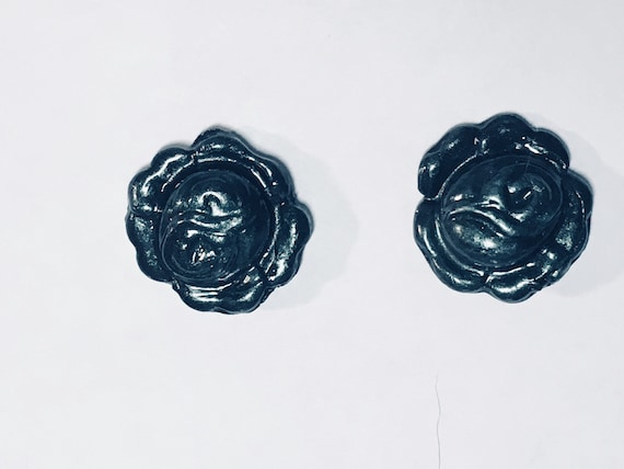 Black Irridescent Rose Earrings