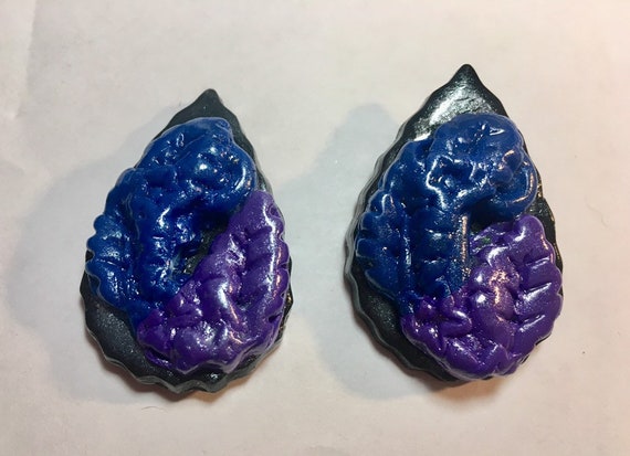 Large Teardrop Polymer Clay Earrings in Black , Navy and Purple