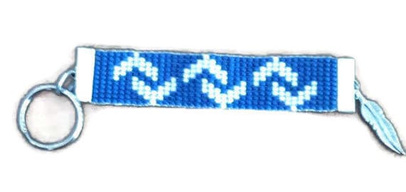 Blue and White Zig Zag Pattern Loom Beaded Keychain