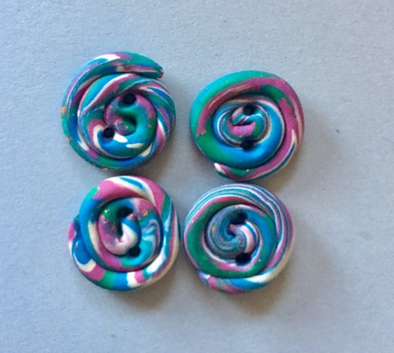 Buttons Pinwheel Multicolored Polymer Clay
