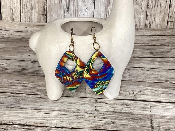 Summer Bright Polymer Clay Diamond Cutout Earrings