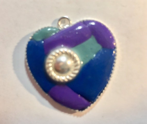 Heart Pendant in Navy, Green , Purple Polymer Clay