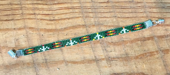 Loom Beaded Bracelet in Hunter Green with Accent Colors