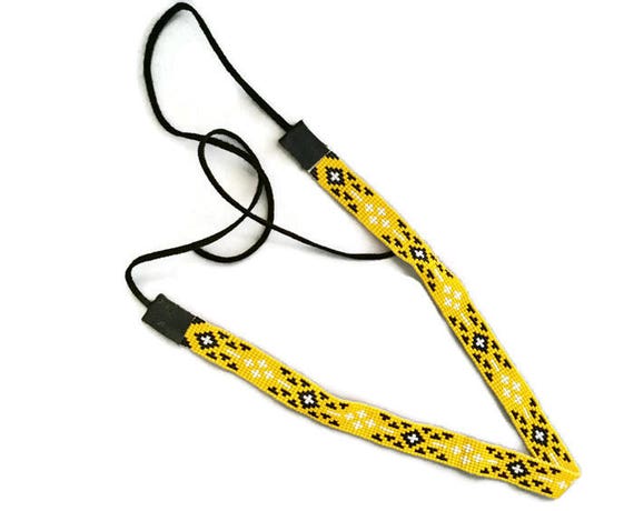 Hatband Adult Yellow and Black Loom Beaded