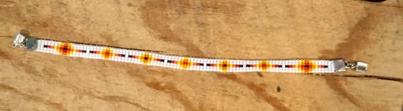 White and Fire Colors Loom Beaded Narrow Bracelet