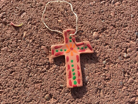 Handcrafted Terra Cotta Clay Cross Ornament