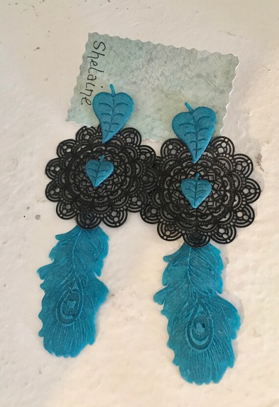 Featherweight Blue & Black Pierced Post Earrings