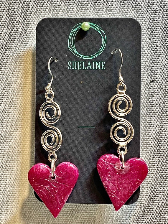 Handcrafted Polymer Clay Hearts and Swirls Pendant