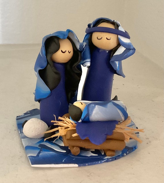 Nativity in Blues and White Polymer Clay