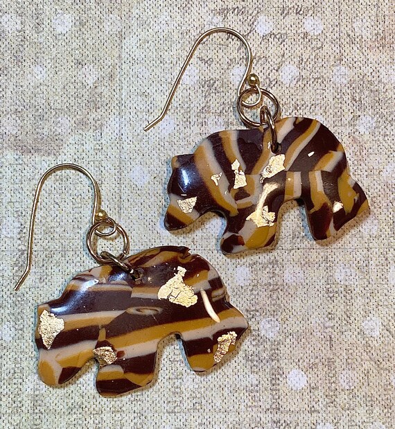 Wood Grain Polymer Clay Bear Earrings