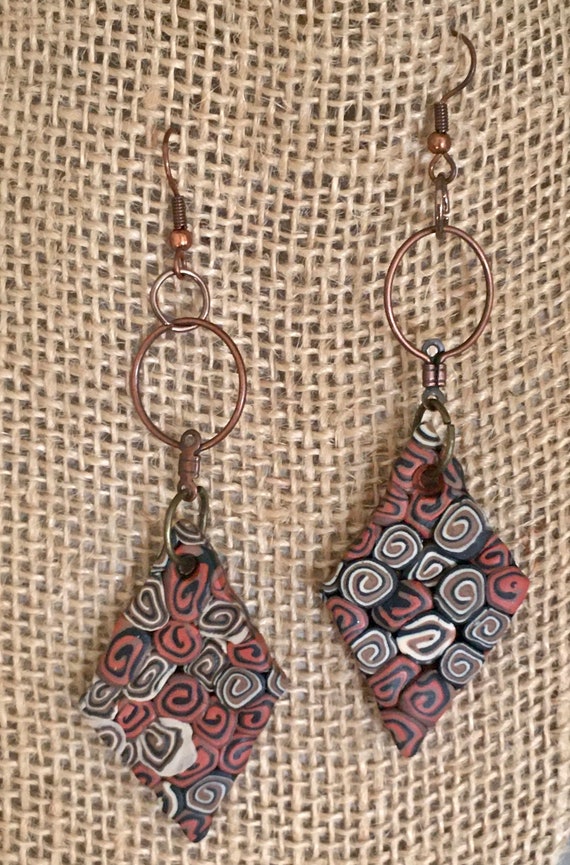 Textured Diamond Shape Polymer Clay Earrings
