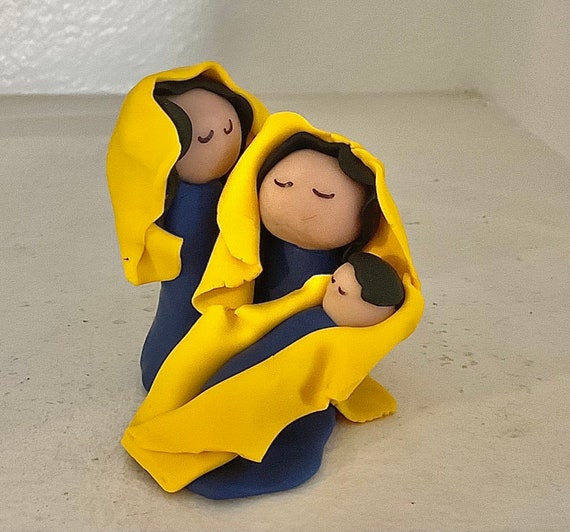 Nativity in Yellow and Blue Polymer Clay