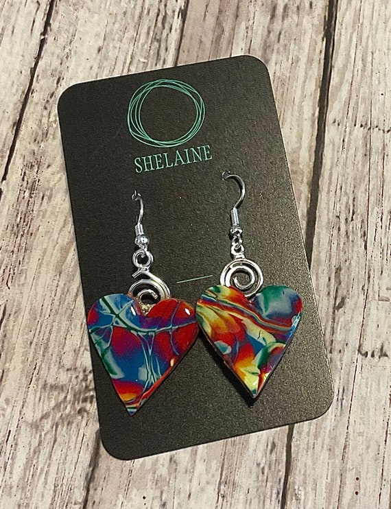 Summer Bright Polymer Clay Heart and Swirl Earrings