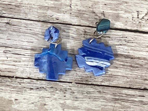 Blue Sky Aztec Design Polymer Clay Pierced Earrings