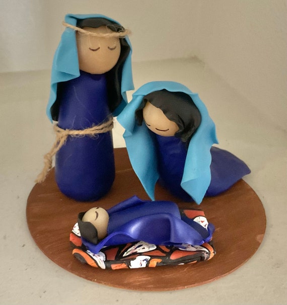 Nativity Large Figures in Blue Polymer Clay