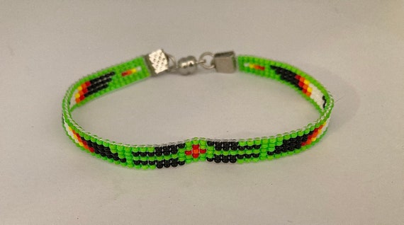 Green Loom Beaded Narrow Bracelet