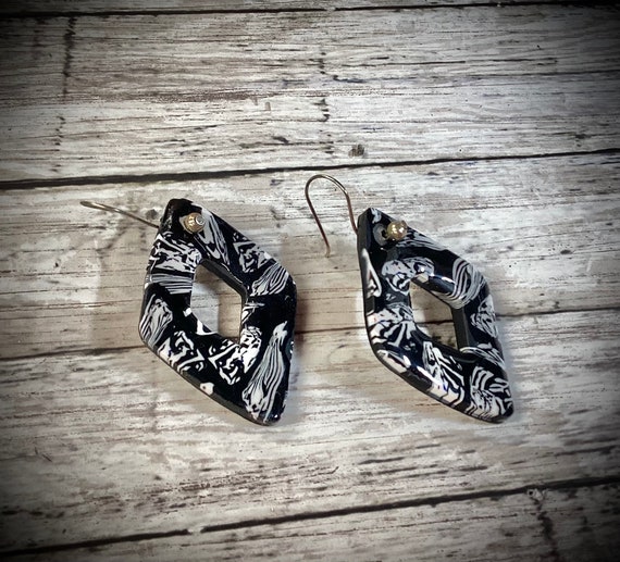 Black & White Print Polymer Clay Earrings