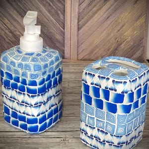 Badezimmer Seife/Lotion Spender & Zahnbürsten Halter Set Blau/Weiss