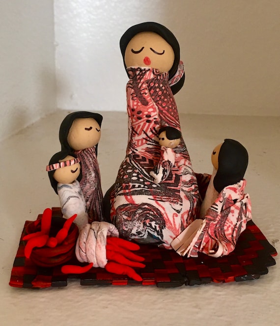 Storyteller Red/Black/White with Four Children