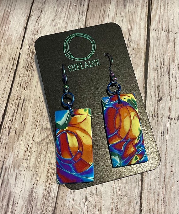 Summer Bright Polymer Clay Rectangular Earrings