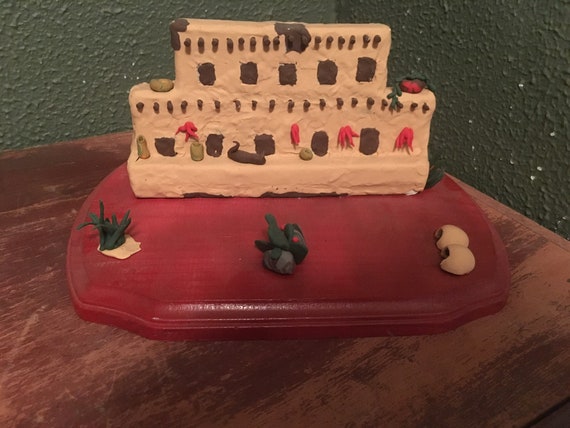 Pueblo Style Adobe Building on Wood Base