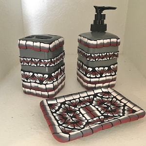 Seifenspender & Zahnbürstenhalter Rot/Schwarz/Grau