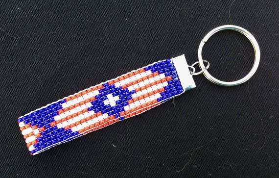 Red White and Blue Loom Beaded Keychain