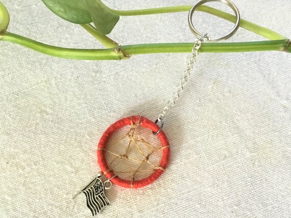 Red Dreamcatcher Keychain with Flag Charm