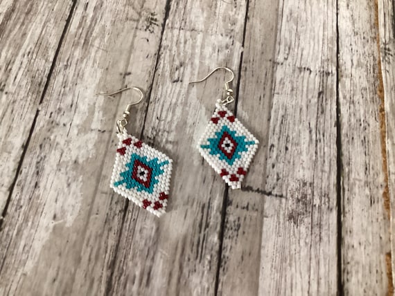 Brickstitch Diamond Dangle Beaded Earrings