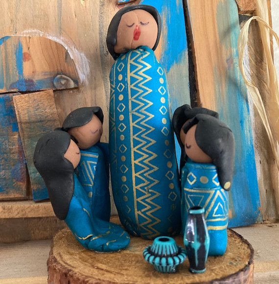 Storyteller in Polymer Clay in Blue and Gold Accents